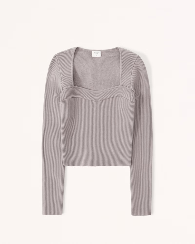 Long Sleeve Ottoman Sweetheart Top | Taupe Sweater Sweaters | Abercrombie Sweater | Spring Outfits | Abercrombie & Fitch (US)