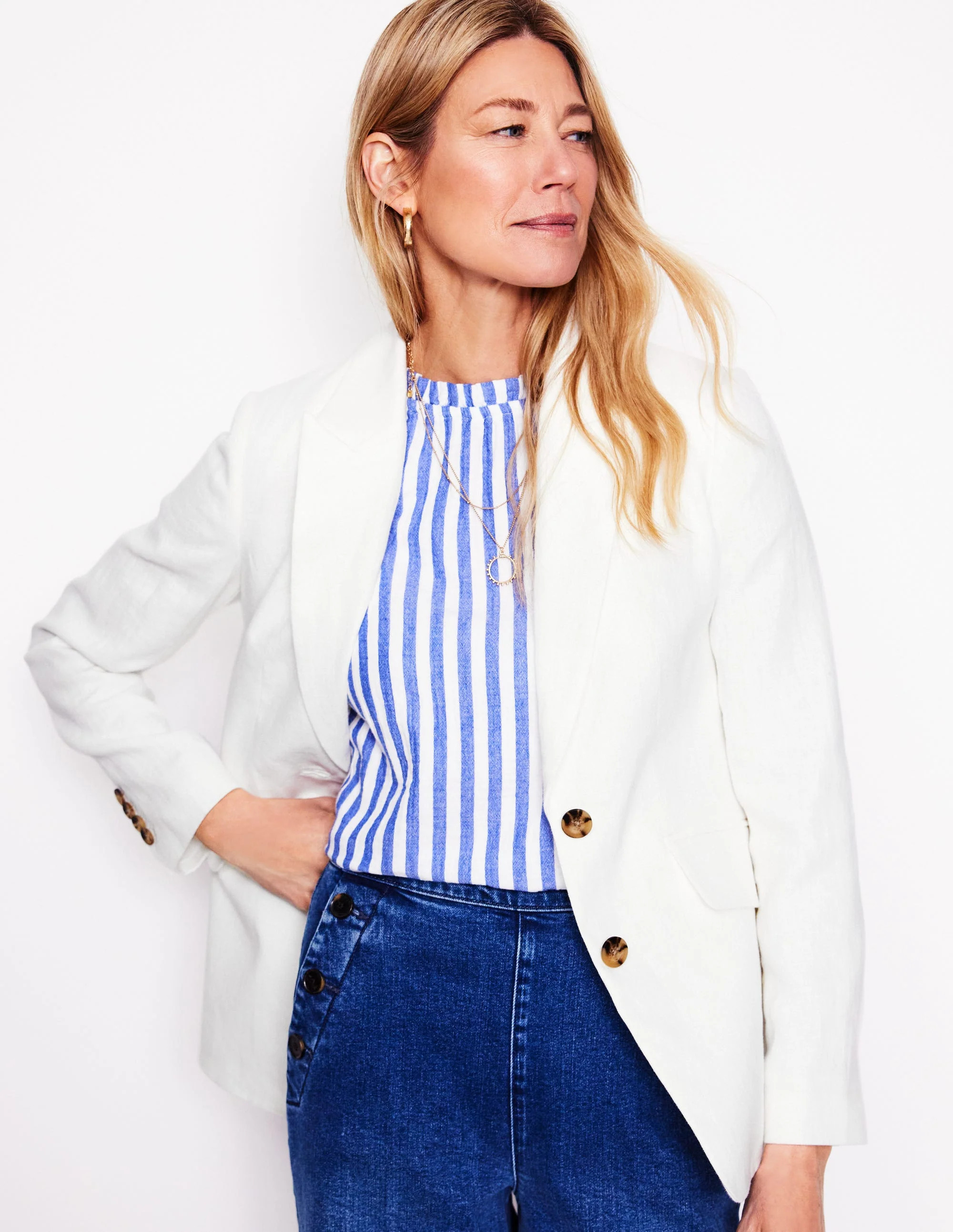 Stamford Linen Blazer-White | Boden UK
