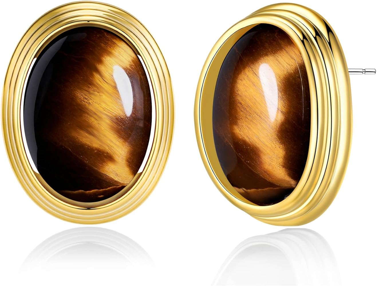 SNGIA18K Gold Plated Burgundy Maroon Red Carnelian Round Oval Ribbed Button Chunky Statement Earr... | Amazon (US)