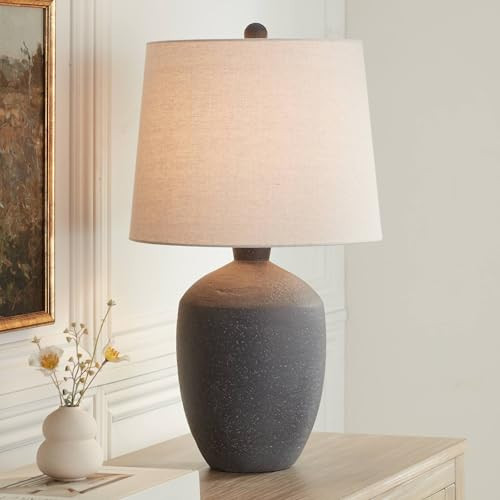 360 Lighting Kyle 24" High Farmhouse Rustic Modern Coastal Table Lamp Black Finish Single Fabric White Shade Living Room Bedroom Bedside Nightstand House Office Home Reading Kitchen Entryway Console | Amazon (US)