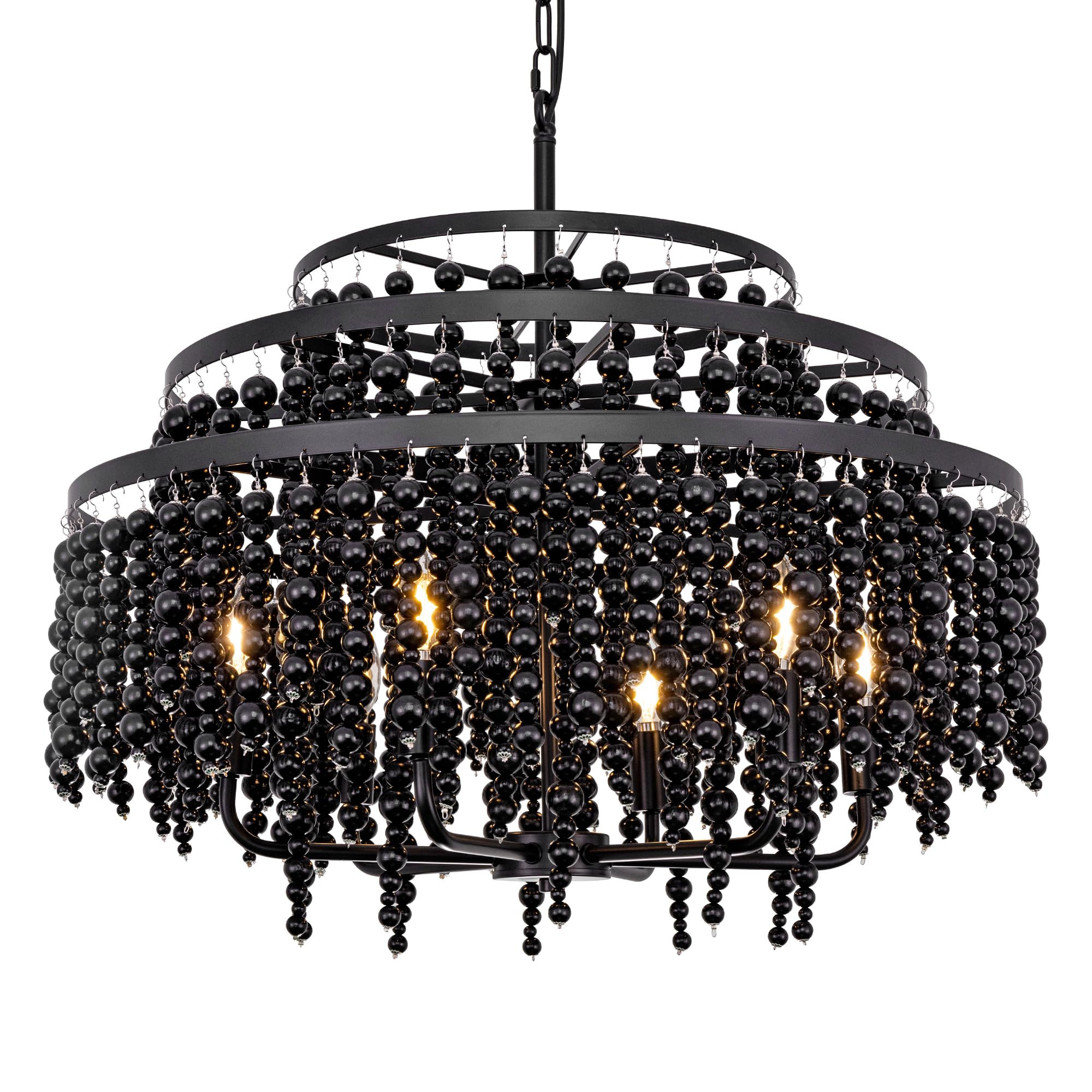 TOCHIC Large Black Beaded Chandelier 26.4", Farmhouse Wood Bead Chandeliers Boho Coastal Bohemia ... | Amazon (US)
