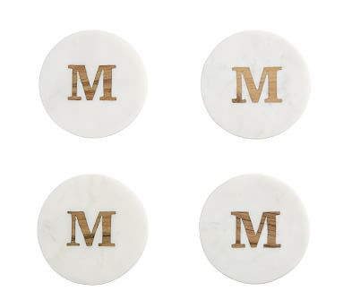 Handmade Alphabet Marble &amp; Wood Coasters - Set of 4 | Pottery Barn (US)