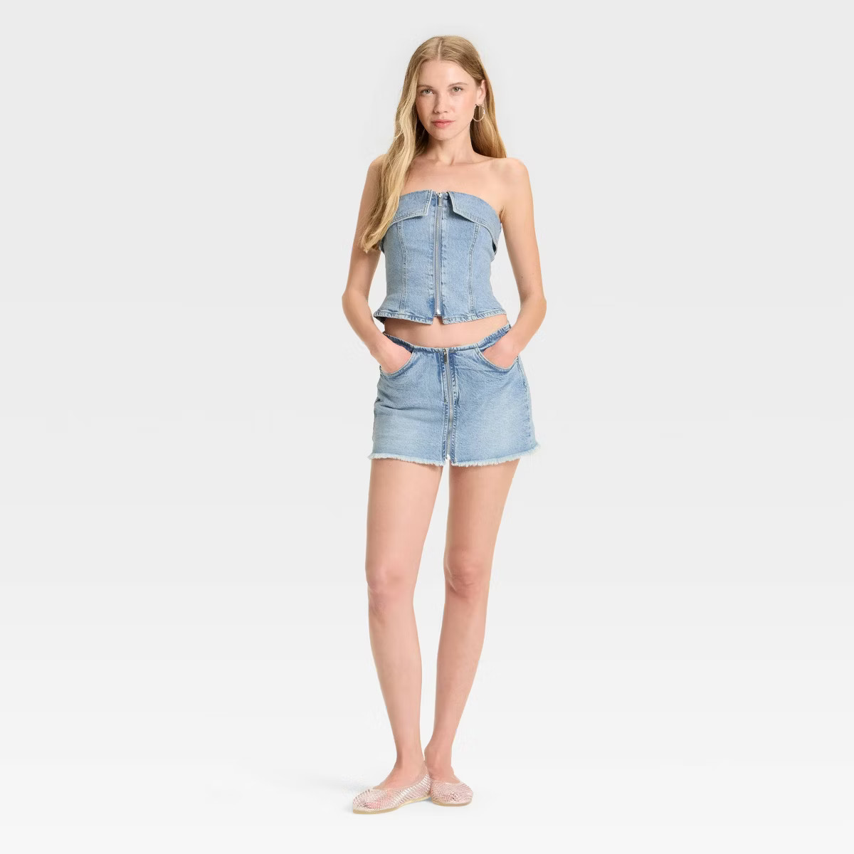 Women's Zip-Front Denim Tube Top - Wild Fable™ | Target