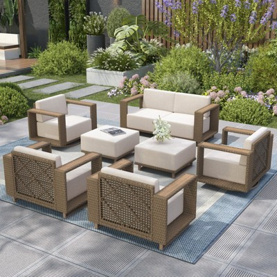 Captiva Designs Outdoor Patio Modular Furniture Sectional Wicker Sofa Set with Swivel Armchairs and Extra Thick Cushions  A. 7-Piece Set | Target