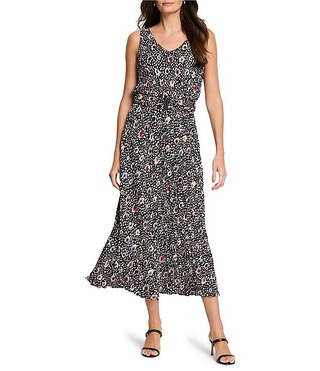 NIC + ZOE Cailin Spotted Dot Woven Crepe V-Neck Sleeveless Midi Dress | Dillard's | Dillard's