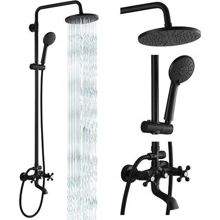 gotonovo Matte Black Exposed Shower Faucet Set ABS Shower Head and Handheld 8 Rain 2 Double Knobs Ha | Walmart (US)
