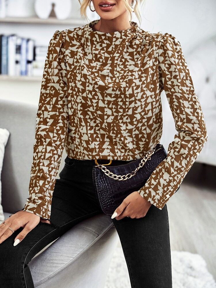 New
     
      Allover Print Mock Neck Puff Sleeve Blouse | SHEIN