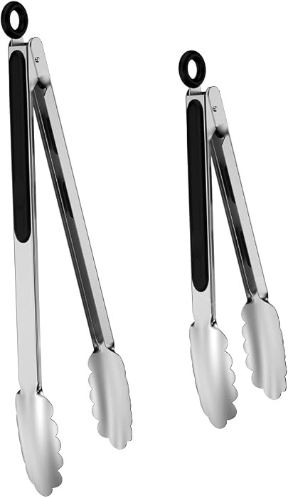 600\u2109 Heat Resistant Kitchen Tongs with Locking, Set of 9-inch and 12-inch Stainless Steel Me... | Amazon (US)