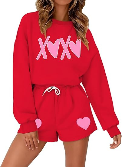 MYHALF Valentines 2 Piece Outfits Womens Sweat Shorts Sets Valentines Day Lounge Matching Sets Lo... | Amazon (US)