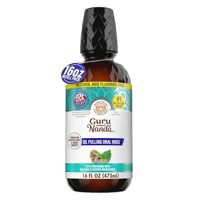 GuruNanda CocoMint Oil Pulling Mouthwash for Complete Oral Hygiene, 7 Essential Oils & Vitamins f... | Amazon (US)