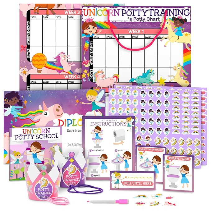 Potty Training Chart for Toddlers Girls, Unicorn Design - Sticker Chart, 4 Week Reward Chart - 21... | Amazon (US)