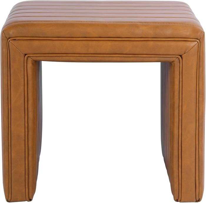 HomePop 19" Modern Channel Tufted Ottoman - Carmel Brown Faux Leather | Amazon (US)