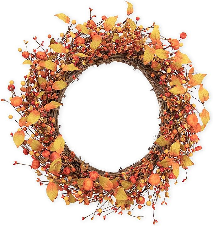 Yawwind Artificial Fall Wreath 20 Inch Autumn Front Door Wreath Fall Eucalyptus Wreath with Pumpk... | Amazon (US)