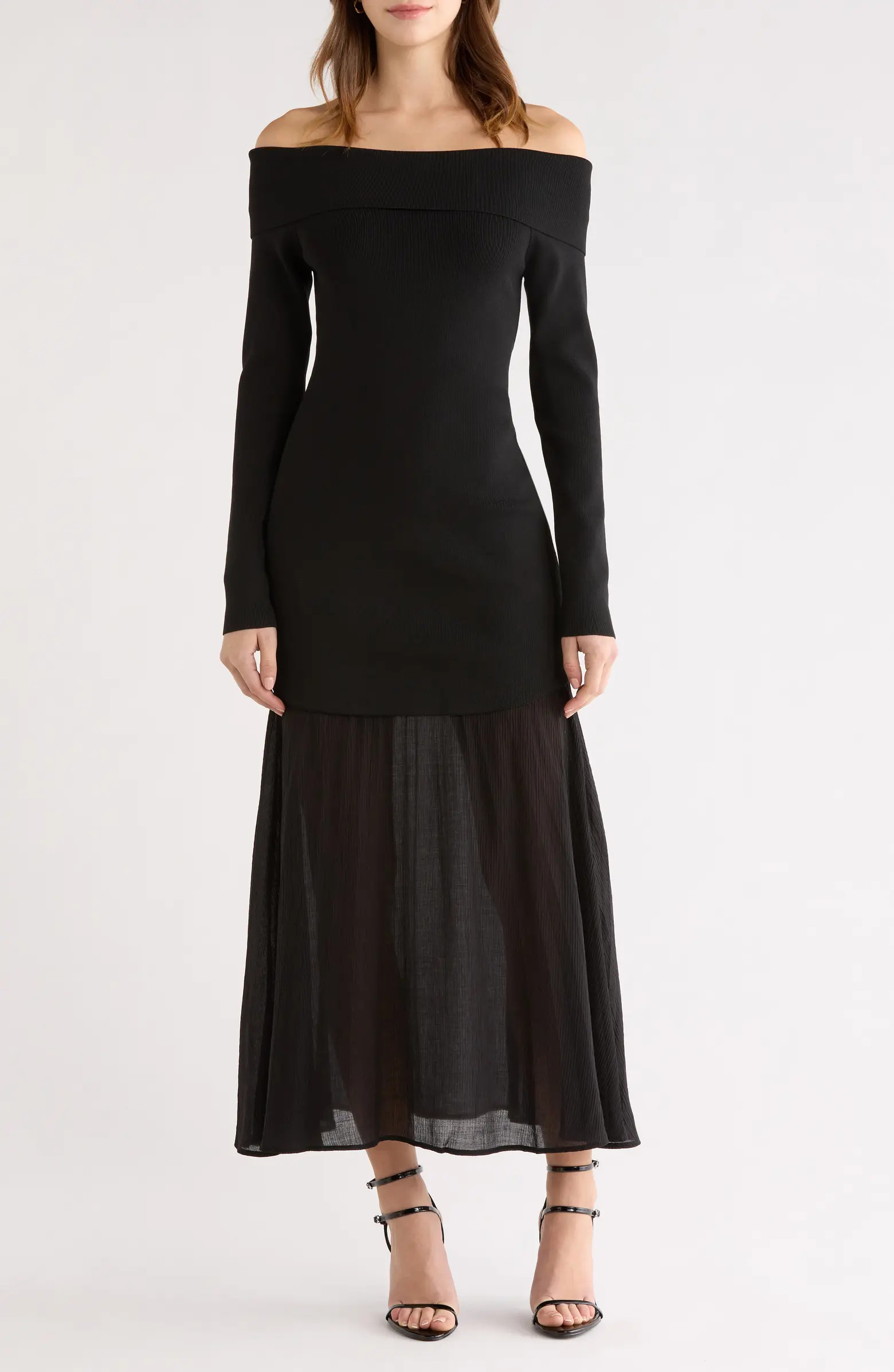 Lidia Mixed Media Off the Shoulder Long Sleeve Dress | Nordstrom