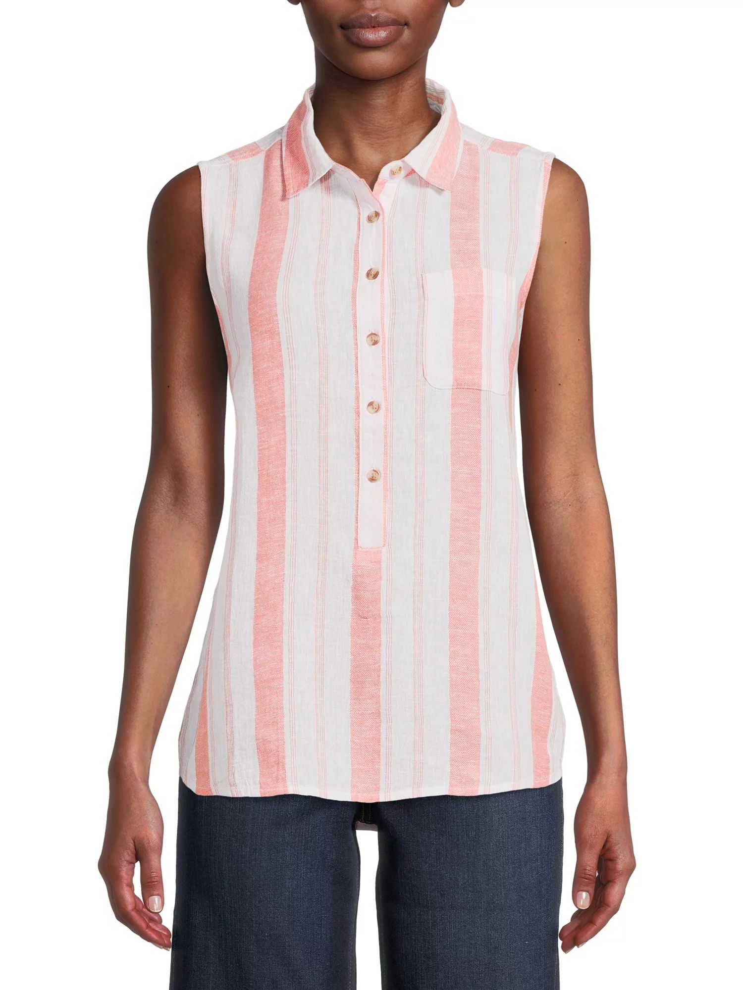 Time And Tru Women's Sleeveless Henley Shirt - Walmart.com | Walmart (US)