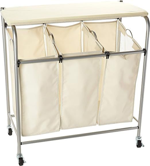 Honey-Can-Do Rolling Laundry Sorter with Ironing Board, Natural | Amazon (US)