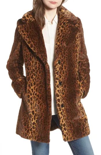 Women's Kensie Faux Fur Leopard Print Coat, Size X-Small - Brown | Nordstrom