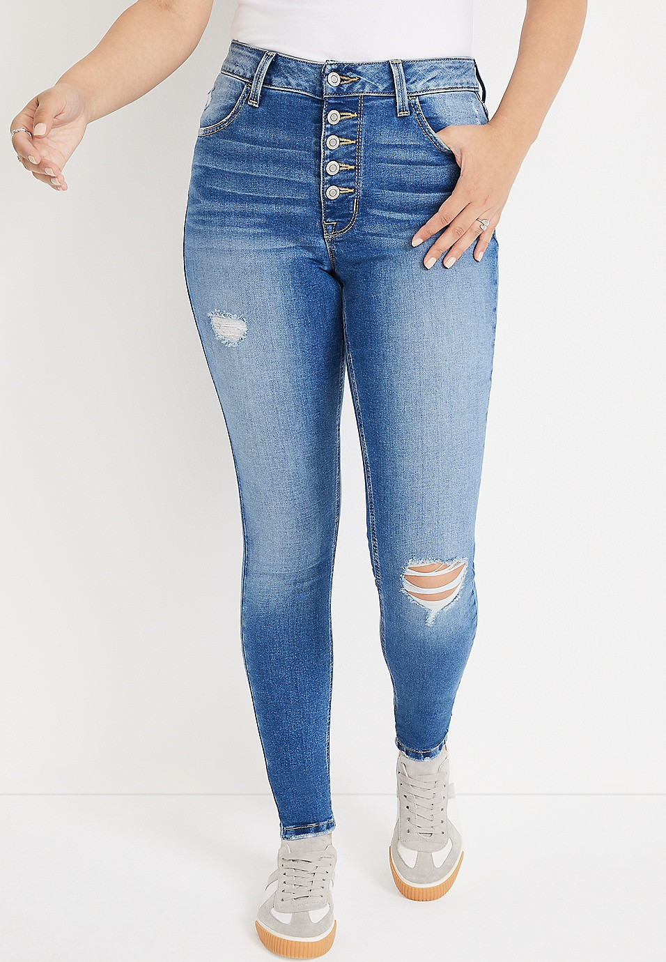 m jeans by maurices™ High Rise Button Fly Jegging | Maurices