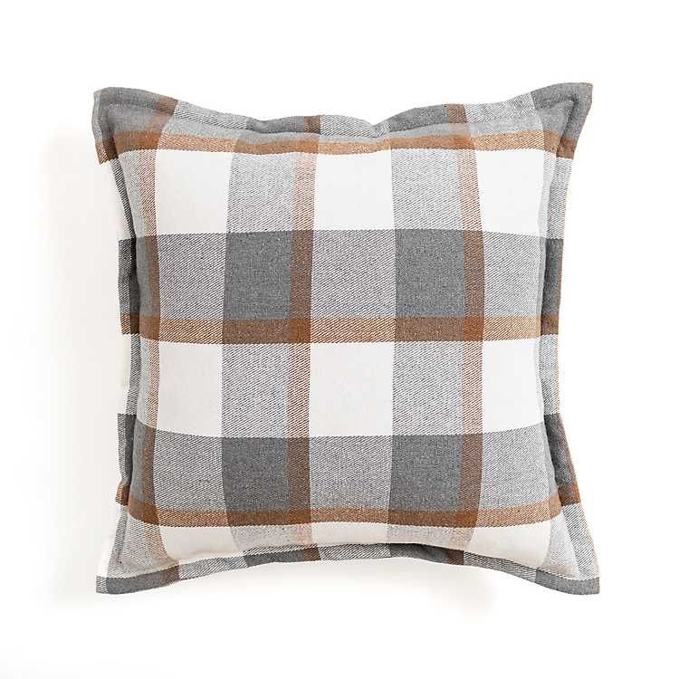 New! Gray and Brown Plaid Throw Pillow | Kirkland's Home