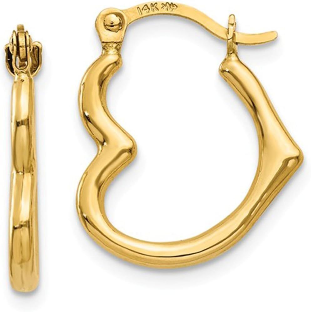 14K Gold Heart Shaped Hoop Earrings (2mm Thick), 16mm (0.60 In), 20mm (0.78 In) | Amazon (US)