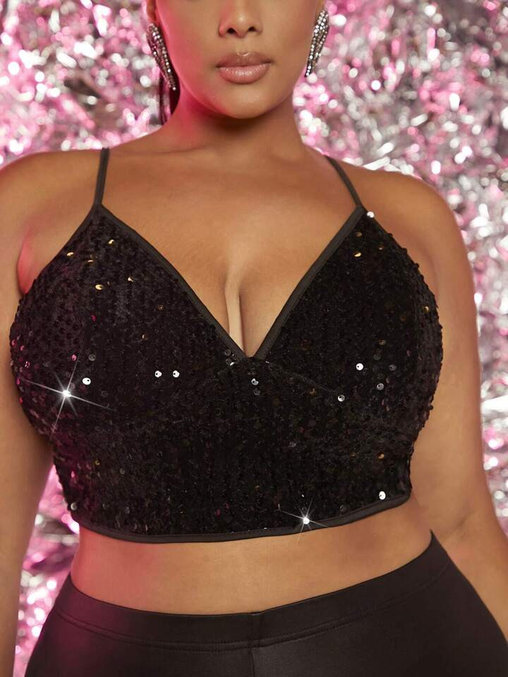 SHEIN SXY Plus Lantejoula Top Cami Crop | SHEIN