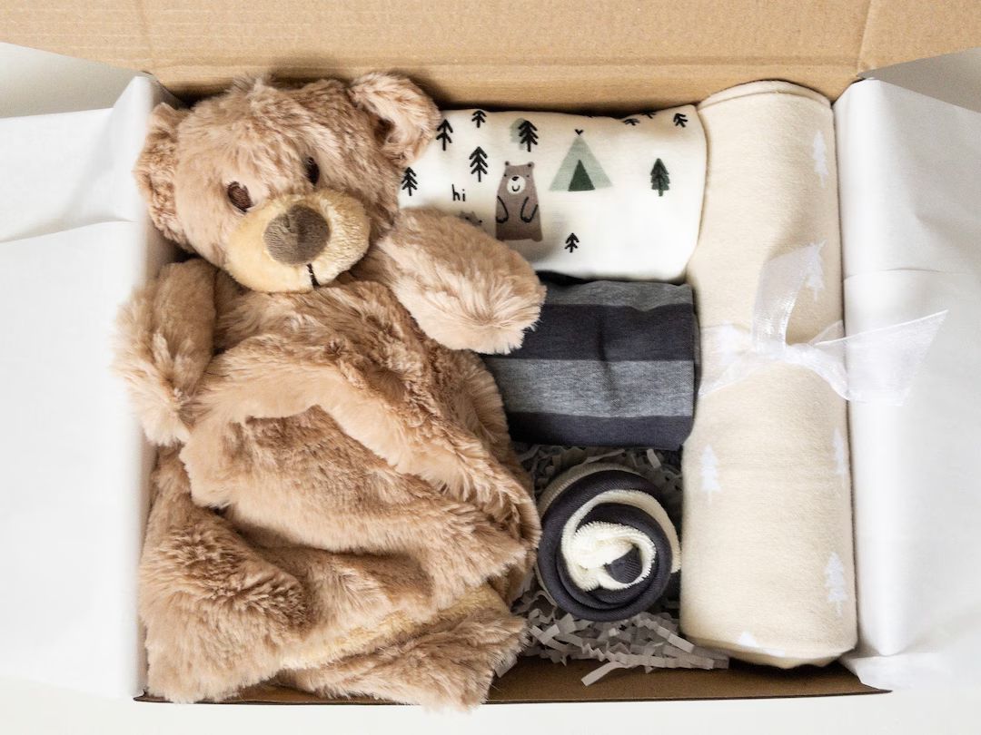 Baby boy gift box, baby boy shower gift, Newborn gift box, New baby gift basket, baby bear gift s... | Etsy (US)
