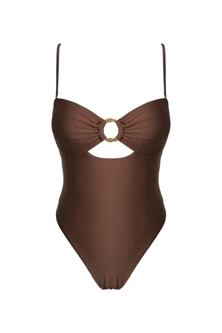 Sienna Ruched Cutout One Piece Swimsuit - Chocolate | Pippa & Pearl