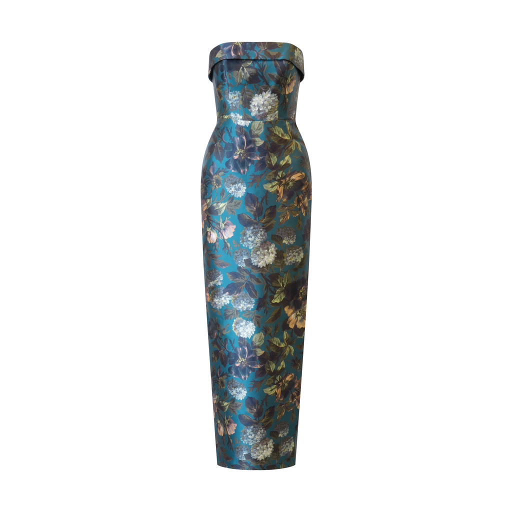 Theia Liora Strapless Column Gown in Gilded Hydrangea at Nordstrom, Size 10 | Nordstrom