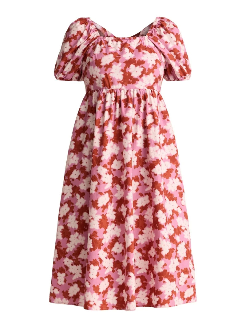 Time and Tru Women's Cotton Tie Back Midi Dress, Sizes XS-XXXL | Walmart (US)