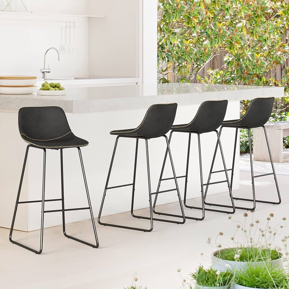 LUE BONA ALX Urban Armless Bar Chairs, Modern Industrial Faux Leather Dining Chairs Set of 4,Barstoo | Amazon (US)
