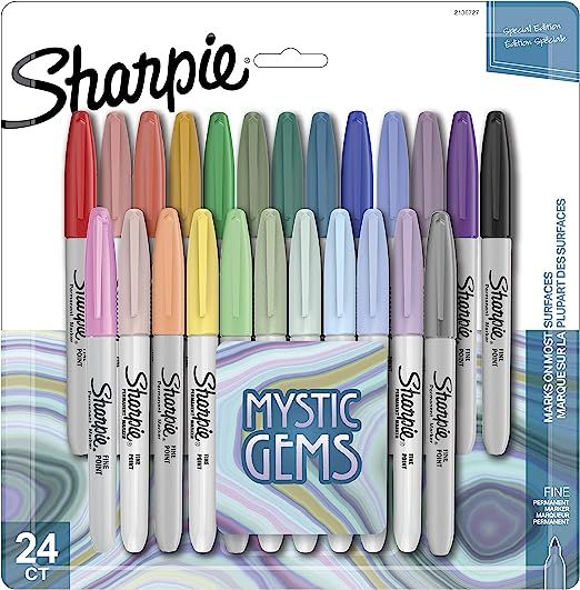 Sharpie Permanent Markers, Fine Point, Featuring Mystic Gem Color Markers, Assorted, 24 Count | Amazon (US)