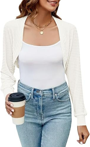 Imily Bela Women's Cropped Cardigan Shrugs | Casual, Long Sleeve, Knit Sweaters, Open Front, Bole... | Amazon (US)