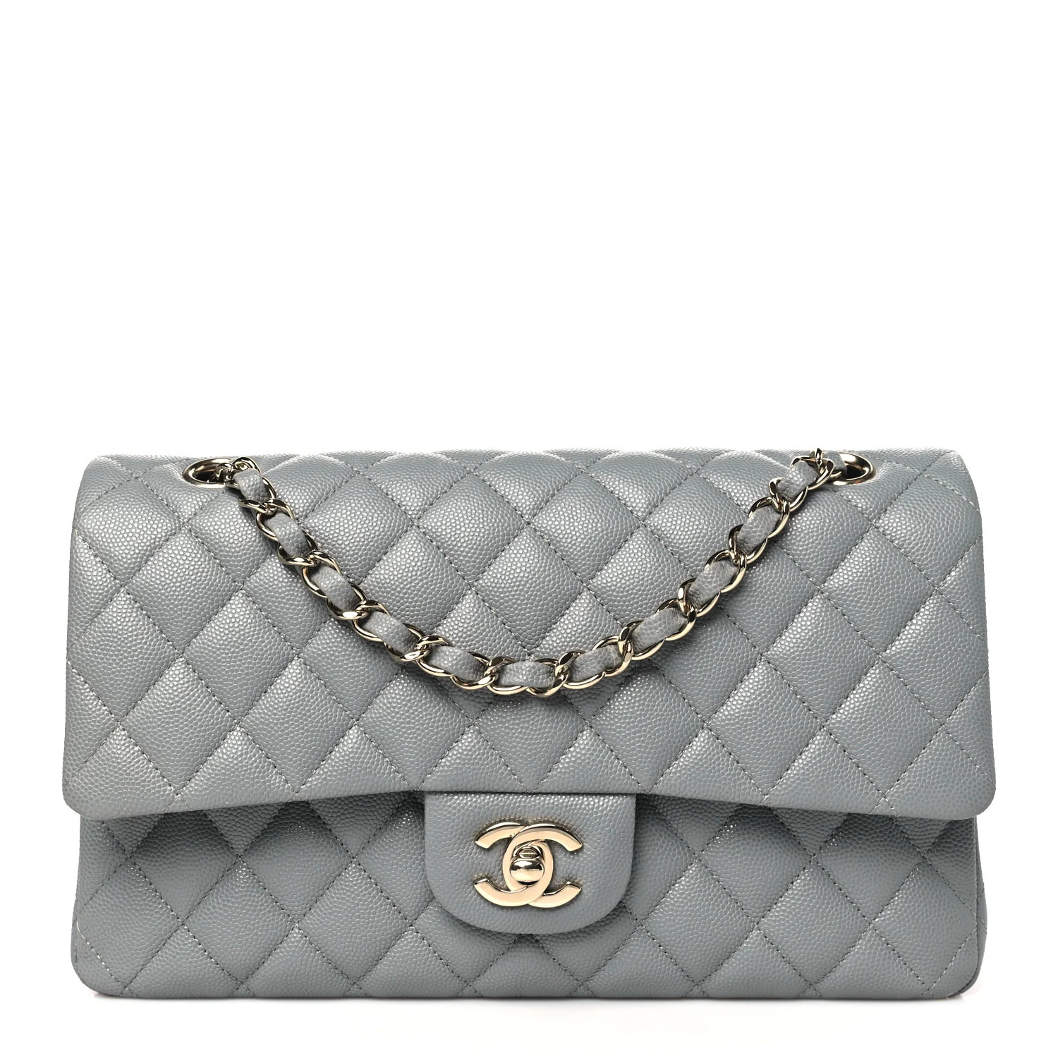Chanel Caviar Quilted Medium Double Flap Grey | FASHIONPHILE (US)