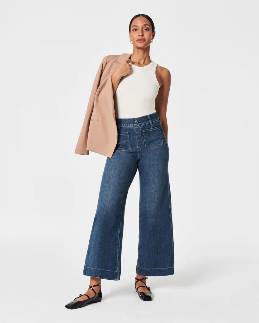 Cropped Wide-Leg Jeans, Shaded Blue | Spanx