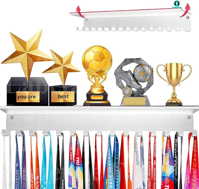 Non-Slip Trophy Shelf,Trophy and Medal Display Shelf, Medal Hanger Display For Wall with 16inchL,... | Amazon (US)
