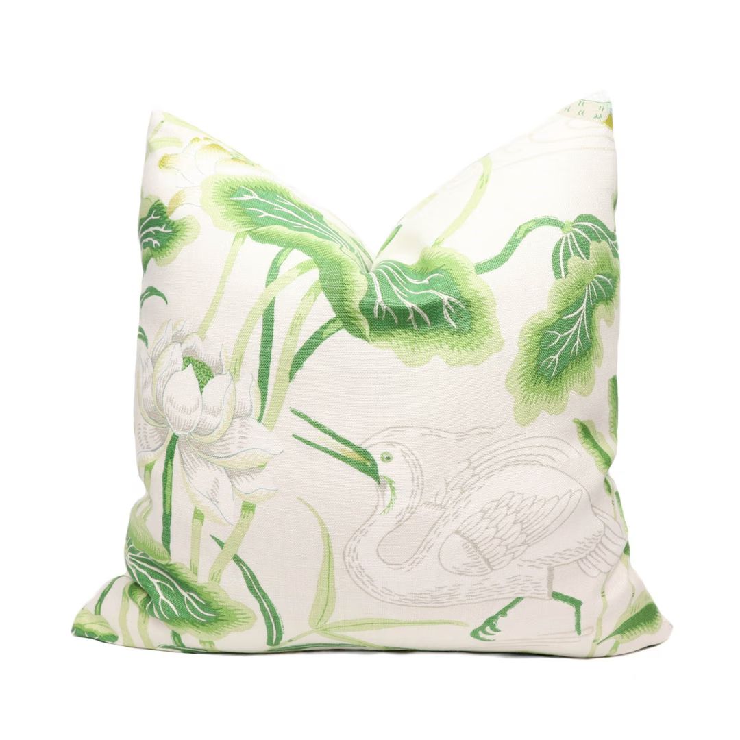 Schumacher Lotus Garden Pillow Cover in Leaf 172939 // - Etsy | Etsy (US)