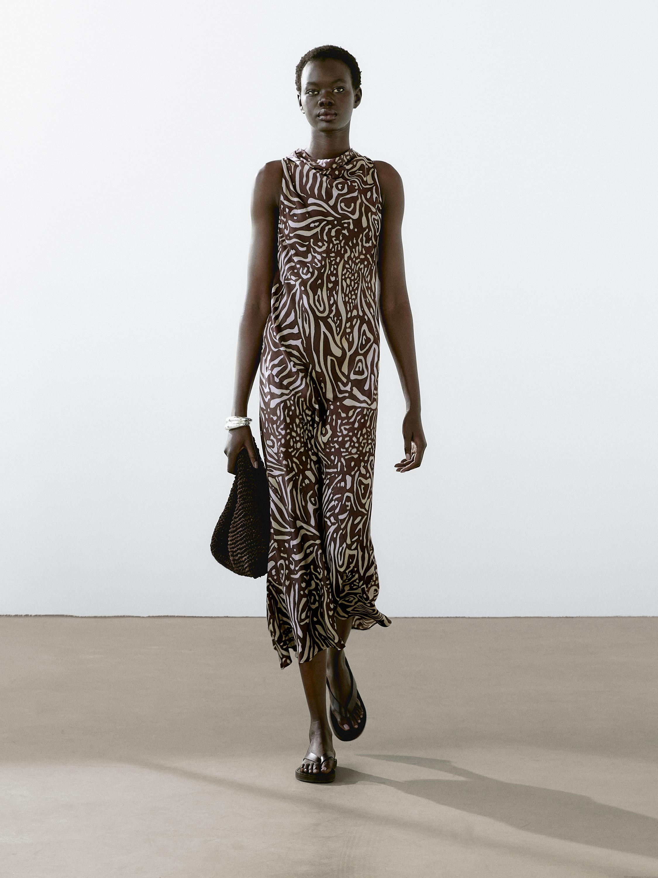 Flowing printed midi dress | Massimo Dutti UK