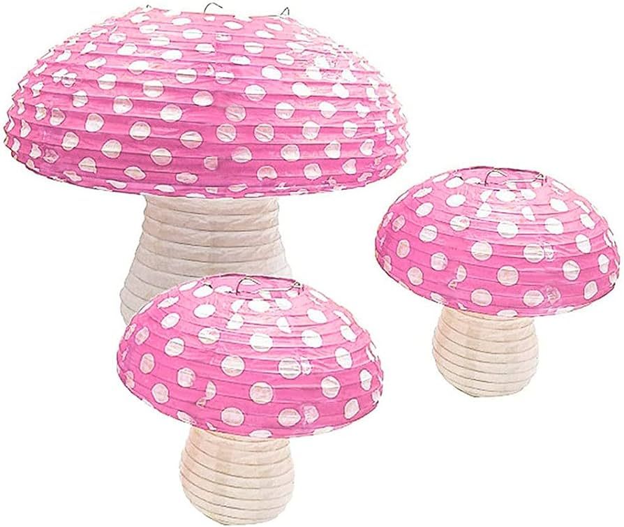 3Pcs Pink Large Mushroom Paper Lanterns for Forest Jungle Wonderland Themed Birthday Party Decor ... | Amazon (US)