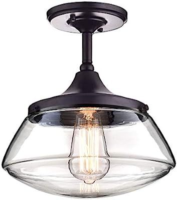 CLAXY Ecopower Vintage Metal Glass Ceiling Light 1-Lights Pendant Lighting Chandelier | Amazon (US)