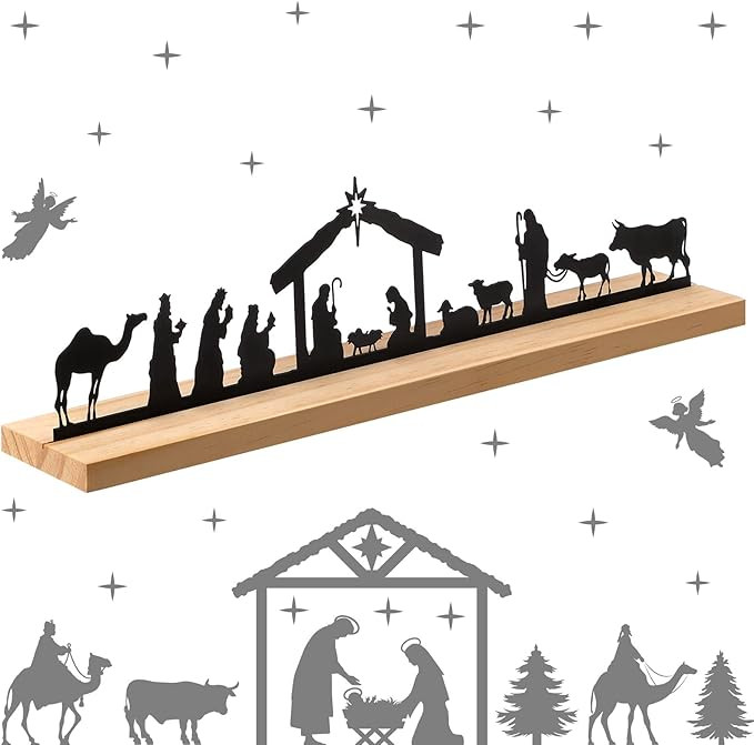 Amazon.com: Nativity Scene Nativity Sets for Christmas Indoor Black Metal Nativity Set with Wood ... | Amazon (US)