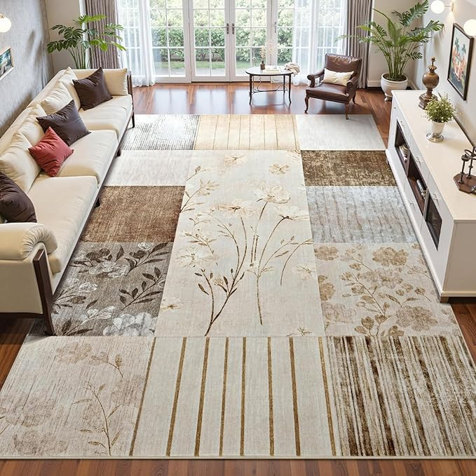 DweIke Washable 4x6 Area Rugs for Living Room, Soft Geometric Floral Bedroom Rug, Stain Resistant... | Amazon (US)