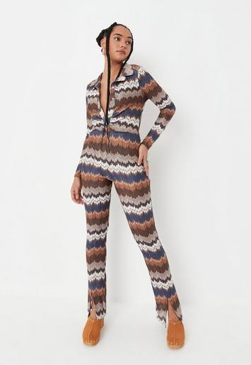 Missguided - Blue Co Ord Split Hem Soft Knit Flared Trousers | Missguided (UK & IE)