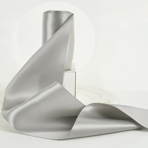 HUIHUANG Silver Ribbon 4 inch Wide Double-Faced Satin Ribbon Silver Ribbon for Wedding, Chair Sashes, Christmas Tree, Large Bows Making, Gift Wrapping, Flower Bouquet, DIY Crafts -10 Yards/Roll | Amazon (US)