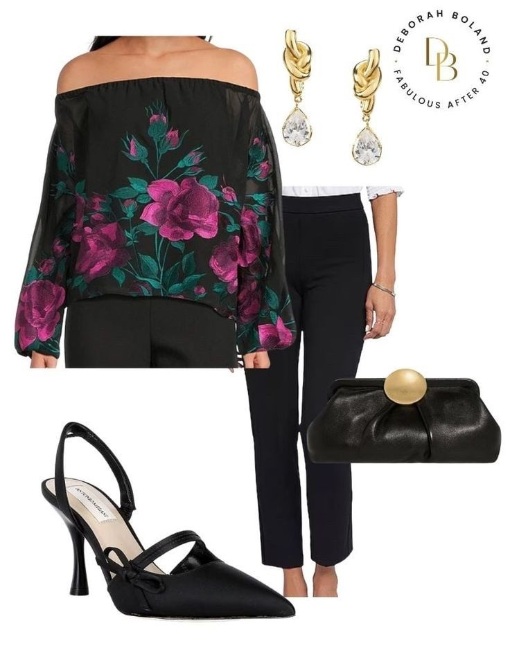 When you want to feel feminine but still comfortable. 🤍 I love how this off-the-shoulder top with floral detail softens a classic black pant. Finish it with heels, a clutch, and pretty earrings and you’re ready for dinner, date night, or any excuse to feel a little extra.

#LTKOver40 #LTKootd #LTKSeasonal