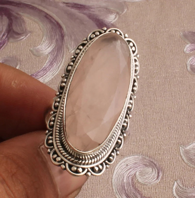 Handmade Rose Quartz Sterling Silver Ring: Oval Gemstone | Etsy (Global)