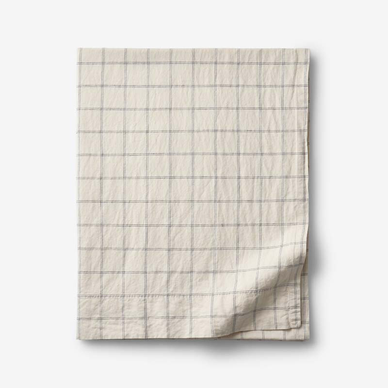 Tailored Stripes and Plaids Premium Breathable Washed Linen Cotton Flat Bed Sheet - Windowpane De... | The Company Store