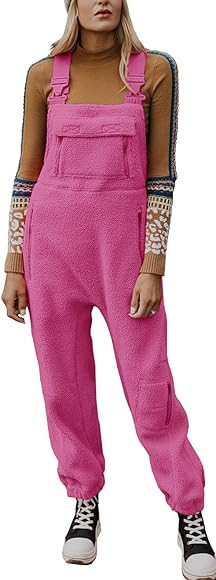 Ebifin Women's Fleece Warm Overalls Winter Loose Casual Jumpsuits with Pockets | Amazon (US)