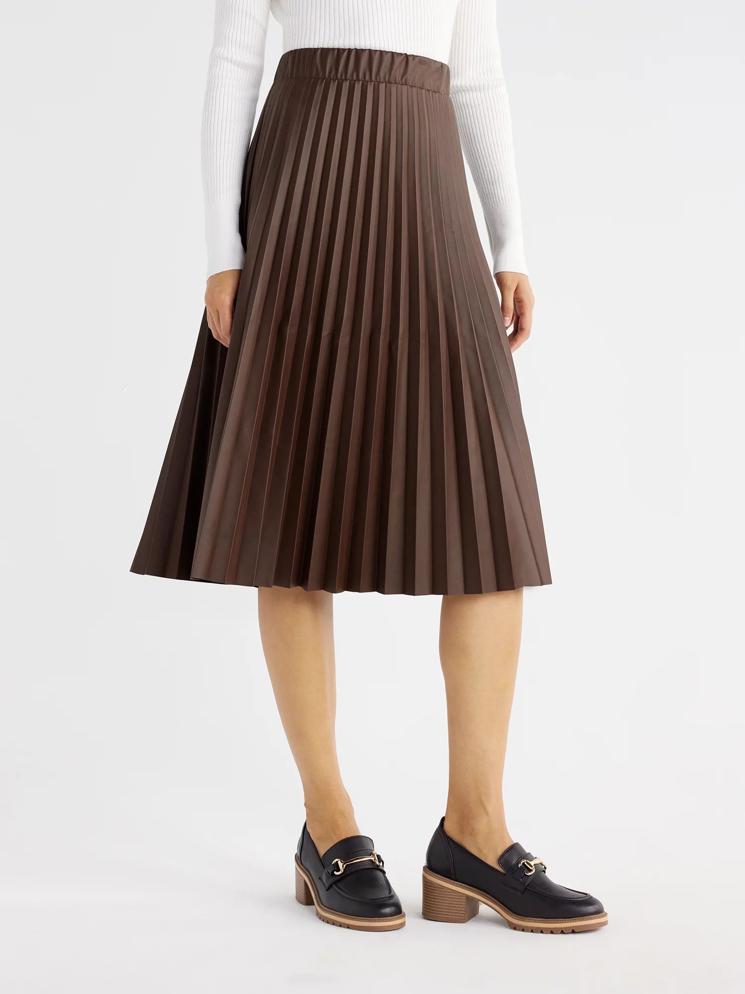 Time and Tru Women's Faux Leather Pleated Skirt, Sizes XS-XXXL | Walmart (US)