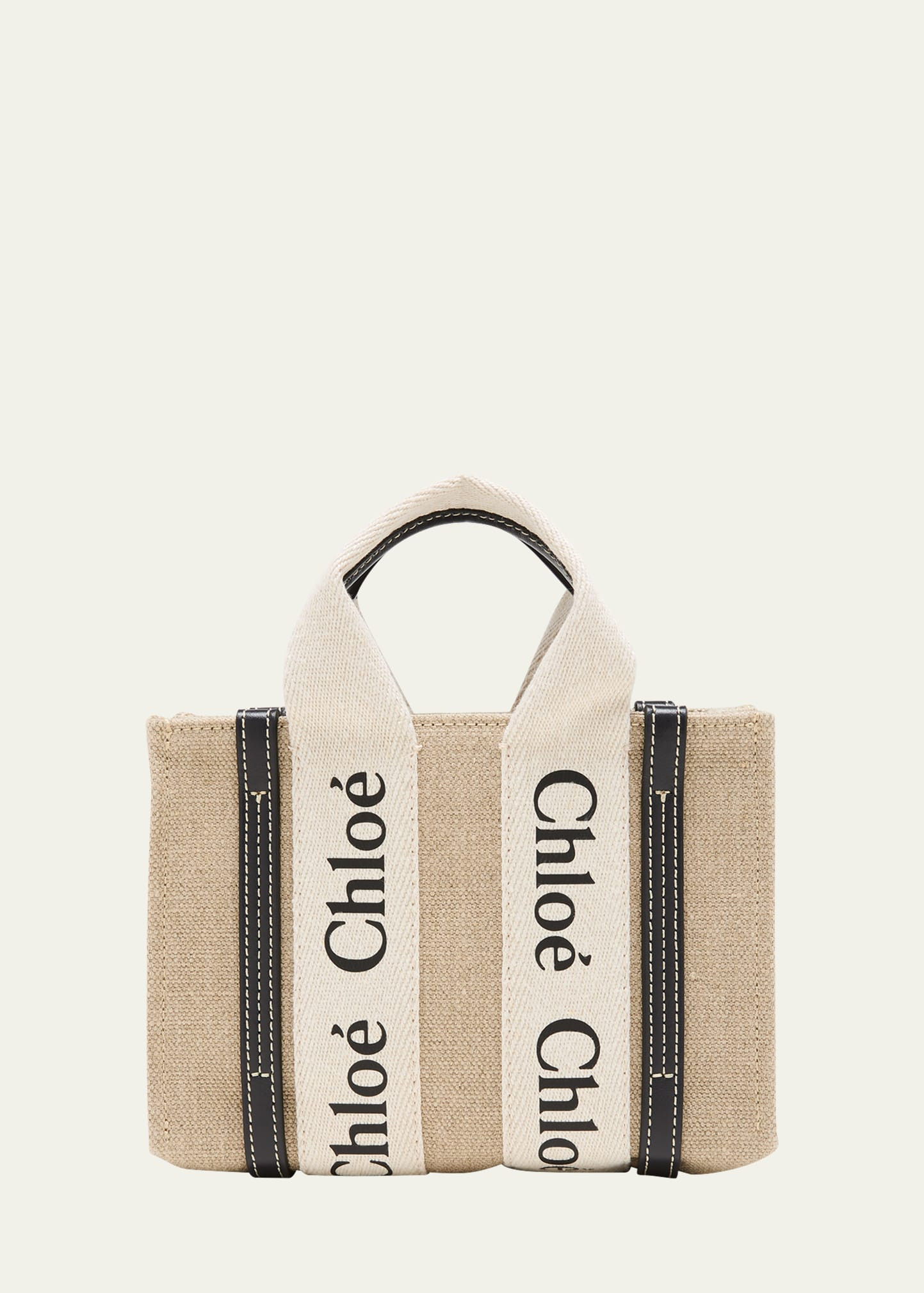 Chloe Woody Mini Tote Bag in Linen with Crossbody Strap | Bergdorf Goodman