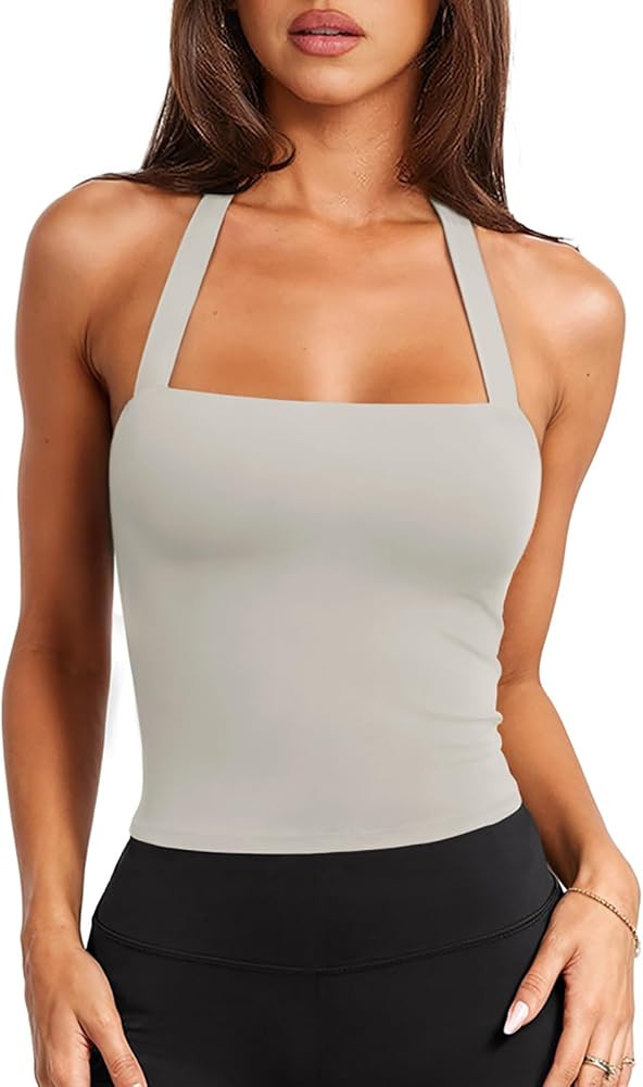 LASLULU Womens Sexy Halter Sports Bra Backless Padded Workout Tops Wirefree Sleeveless Gym Yoga T... | Amazon (US)